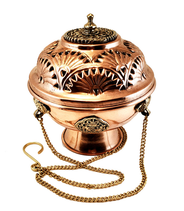 Tibetan Hanging Incense Burner - Copper & Brass - Lotus Light Himalaya